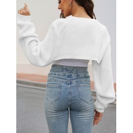 ZUGJAM Women's Cropped Cardigan Bolero Shrug Sweater 2025 White S