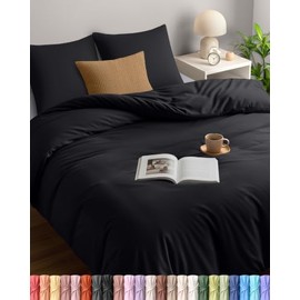 Utopia Bedding Bed Linen Set 140 x 200 cm, Microfibre Duvet Cover 140 x 200 cm + 1 Pillowcase 65 x 65 cm, Black