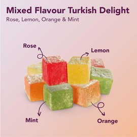 Truede Mixed Flavour Turkish Delight (300g) - Hand-Made, Dusted Rose, Lemon, Orange and Mint Turkish Delight