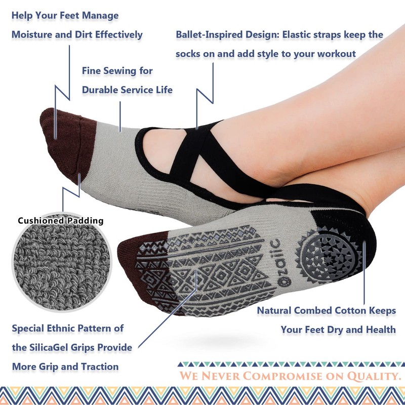 Ozaiic Pilates Socks for Women Non Slip Grip, Yoga Socks