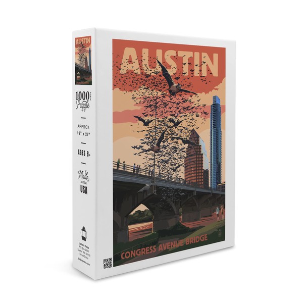 Austin, Texas, Bats and Congress Avenue Bridge (1000 Piece Puzzle, Size 19x27, Challenging Jigsaw Puzzle for Adults and Family, Made in USA)