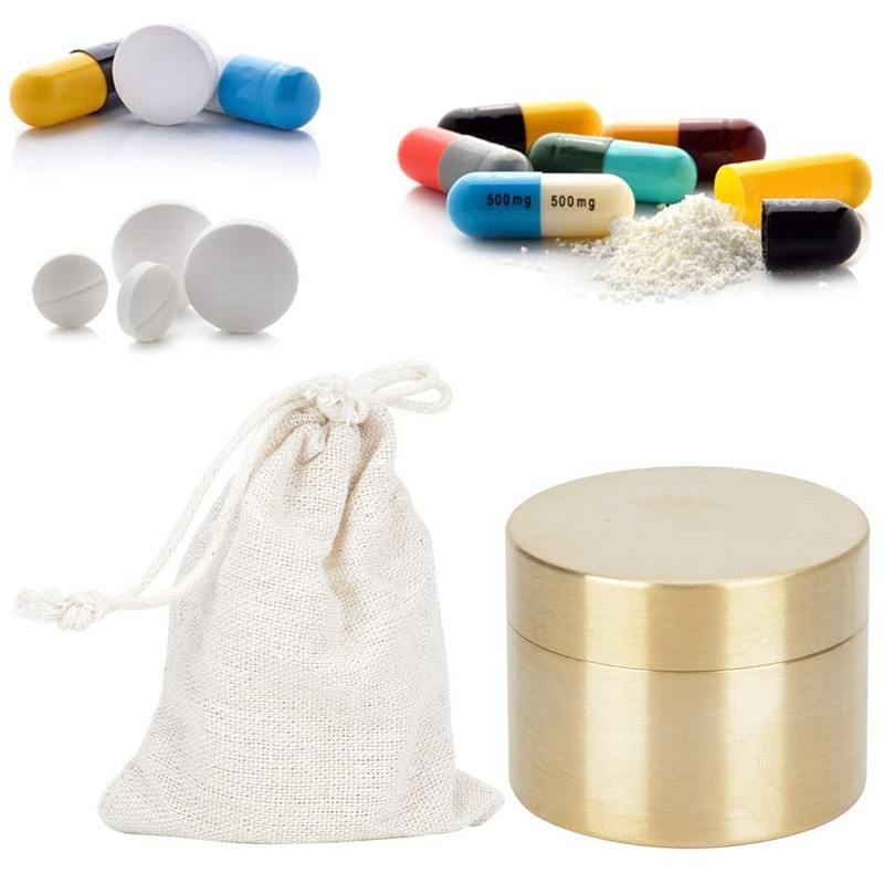 Dilwe Pocket Pill Boxes, Brass Round Shape Waterproof Dustproof Moisture