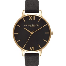 Olivia Burton Analog Quarzuhr für Damen mit Schwarzes Lederarmband - OB15BD55