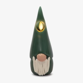 Luminara Flameless Candle Gnome Figural 2.8" x 8" Smooth Finish Real Wax Unscented Winter Christmas Decoration (Green)