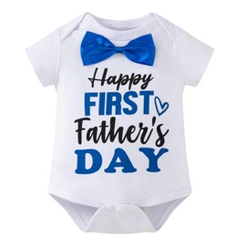Yruiz Baby Boy Happy First Father's Day Romper Outfit Shorts Set Bow Tie Suspenders Set（0-3 Months）