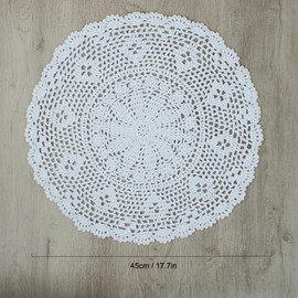 kilofly Crochet Cotton Lace Table Placemats Doilies Value Pack, 4pc, Persia, White, 17.7 inch