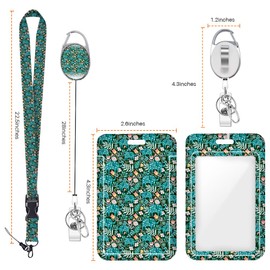 Vintage Floral Elephant ID Badge Holder Badge Reel Lanyards for ID Badges Work Vertical Protector Retractable Carabiner Clips Heavy Duty Key Lanyard for Women Principal Coworker Office Gifts