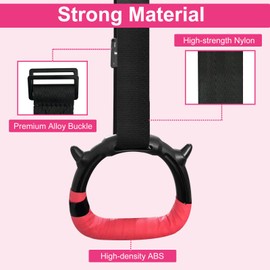 RINREA Gymnastics Rings for Kids, Children's Pull Up Rings with Adjustable Straps, Home Exercise Gym Rings for Strength/Physical Training (Pink)