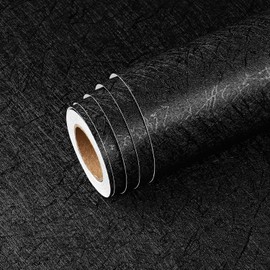 Black Silk Wallpaper Peel and Stick Wallpaper 17.7''x197'' Modern Black Textured Wall Paper Waterproof Self Adhesive Removable Wallpapers for Bedroom Bathroom Contact Paper for Cabinets Furniture