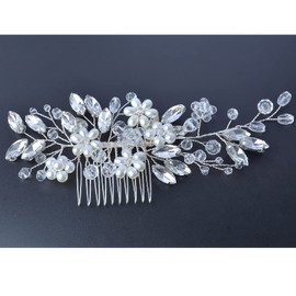 Bestshoot Bridal Hair Accessories, Wedding Hair Comb with Crystal Rhinestone, Alloy Wire, Crystal Rhinestone and Faux Pearl, Hair Pieces for Girls, Women, Bridal, Bridesmaid.. (Silver)