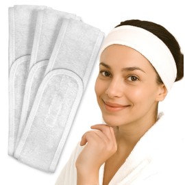 Cosmetic Terry Hair Band - Adjustable Headband for Makeup, Facial Care, Spa & Wellness - Soft Velcro Hairband (Pack of 3)