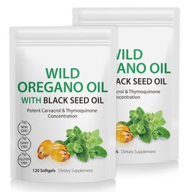 2 Pack Oil of Oregano with Black Seed Oil Softgels, 2 in 1 Formulated Oil of Oregano Capsules Organic, Oregano Oil Herbal Supplement for Immune Support & Antioxidant