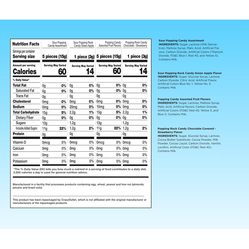 Popping Rock Candy Assortment - 1 Pound Box (About 125