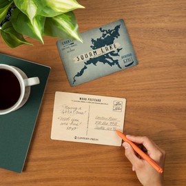 Squam Lake, New Hampshire, Lake Essentials, Shape, Acreage and County (4x6 Birch Wood Postcards, 2-Pack Stationary, Rustic Home Wall Decor)