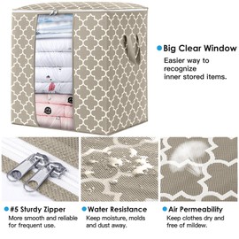 WISELIFE Storage Bags 3 Pack/100L Large Blanket Clothes Organization and Storage Containers for Comforters,Bedding, Foldable Organizer with Reinforced Handle, Clear Window, Sturdy Zippers,Beige