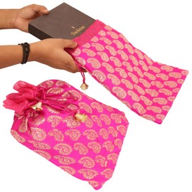 Touchstone Drawstring Bags Traditional Indian Handcrafted in Paisley Pattern Brocade Fabric. Perfect for Gifts Jewelry Weddings Sweet Distribution Set of 9 Vibrant Multicolor Pouches Purses Potli.