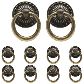 Jiozermi 10 Pcs Metal Ring Pull Handles, Cabinet Ring Knobs, Circle Drawer Pulls for Cabinet Drawer Cupboard Wardrobe, 1.36” OD, Bronze