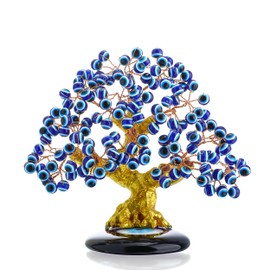 HDCRYSTALGIFTS Turkish Nazar Blue Evil Eye Tree Figurine, Evil Eye Coaster Tree For Protection Good Luck Prosperity Gift Feng Shui Showpiece for Home Office Decor