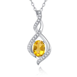 November Birthstone Necklace for Women, 925 Sterling Silver Citrine Pendant Necklaces Oval Sparkle Birthstone Charms Birthday Christmas Jewellery Gifts for Women Mother Wife Grandma, 45+5 cm