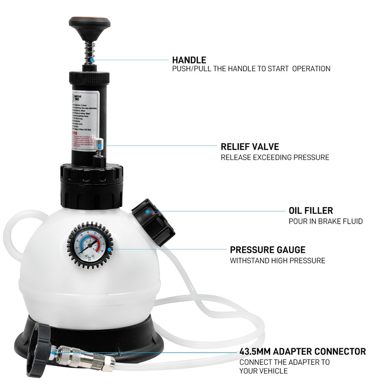 SMOTIVEPRO 2L Manual Brake Bleeder Fluid Pump, One Man Professional