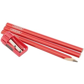Draper 50990 Cpsset Carpenter Pencil and Sharpener, Red, 4 Piece Set