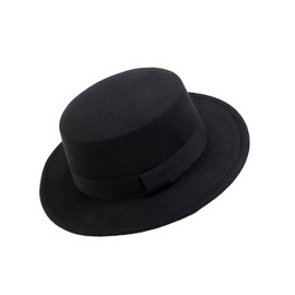 Upstore Wide Brim Fedora Hat Classic Flat Top Panama Hat Felt Church Derby Cap with Ribbon for Men and Women, black