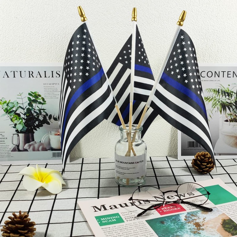 Newperlite Thin Blue Line American Police Stick Flag Small Mini