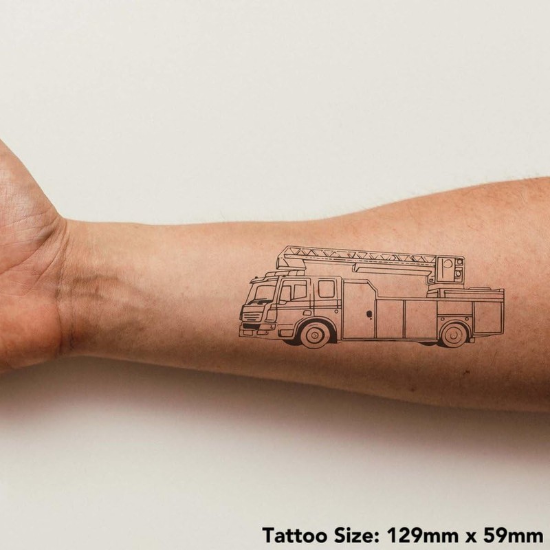 'Fire Truck' Temporary Tattoo - Water Resistant, Skin-Safe, Non-Toxic Transfer