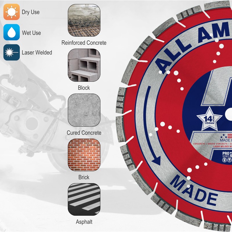 Made in USA All American Diamond Blade with Drop Segment