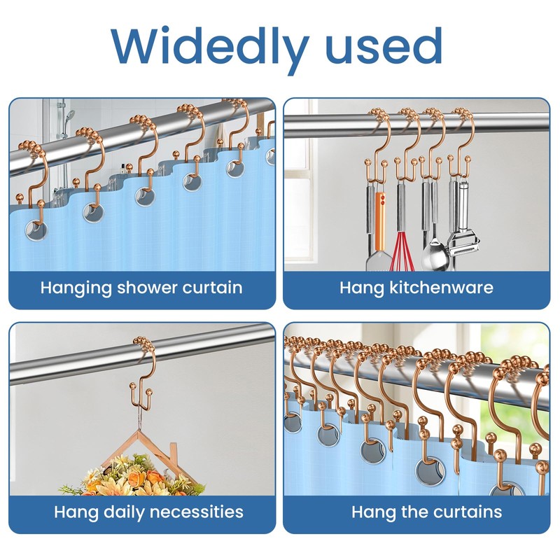 LBYOJKD Double Sided Shower Curtain Hooks with Smooth Gliding Roller