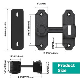 Mixizigoz Heavy Duty Barn Door Lock-90/180 Degree Right Angle Flip Gate Latch Suitable for Cabinet, Bathroom, Bedroom, Kitchen, Shed, Patio - Practical Zinc Alloy Sliding Door Latch (Black-1pc)