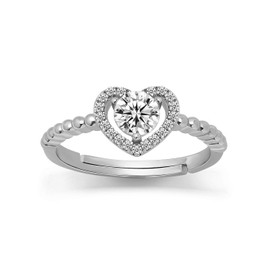 Meissa Love Heart Promise Rings for Women Diamond Ring Engagement Wedding Rings Sterling Silver Rings Size Adjustable, Silver