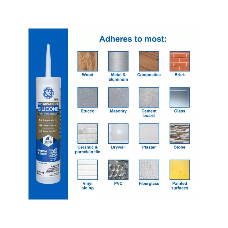 GE Advanced Silicone Caulk for Window & Door, Clear, 10