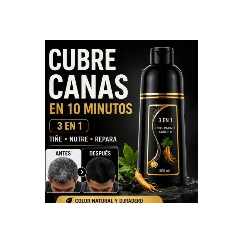 Shampoo Tinte Negro Instantáneo Cubre Canas Jengibre 500ml