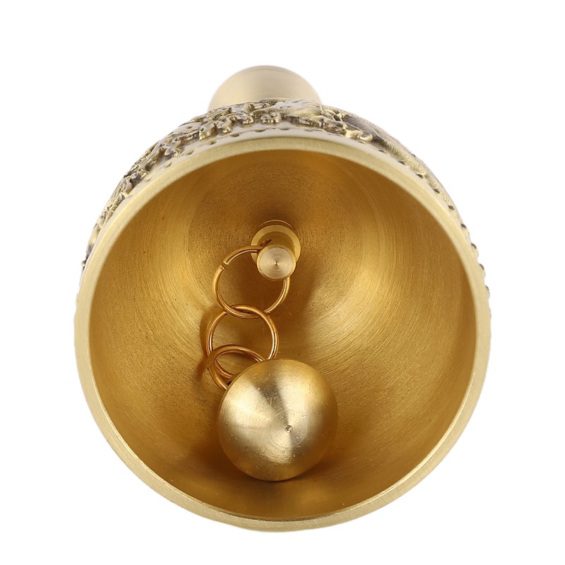 Hand Call Bell 4.7in Long Pure Brass Exquisite Carved Pattern