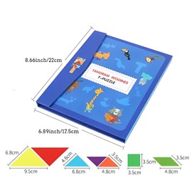 Geometry Games Pattern Blocks, Travel Tangram Puzzle, Tangram Magnetic Puzzle Book 96 Ways to Play Train the Brain, Tangram Wooden Puzzles for Children and Adults (Blue)