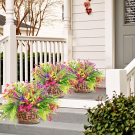 GORGOU 14pcs Artificial Flowers Outdoor UV Resistant Fake Flower for Outside Faux Greenery Plant Planter Plastic Flowers - No Maintenance Outdoor Faux Flowers for Porch Garden Home Decor (Mix 3)