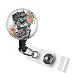 Floral GI Anatomy Retractable ID Badge Reel, Swivel Alligator Clip, 34in. Nylon Cord, Medical MD RN Nurse Badge ID, Badge Holder, ID Badge Pull, Office Employee Name Tag