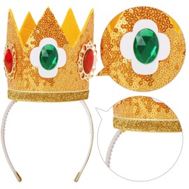 ICECUTE 4 PCS Princess Crown Accessories Kit,Incl. Flower Crown/Brooch/Earring/Glove,Dress Up Accessories for Women Gold