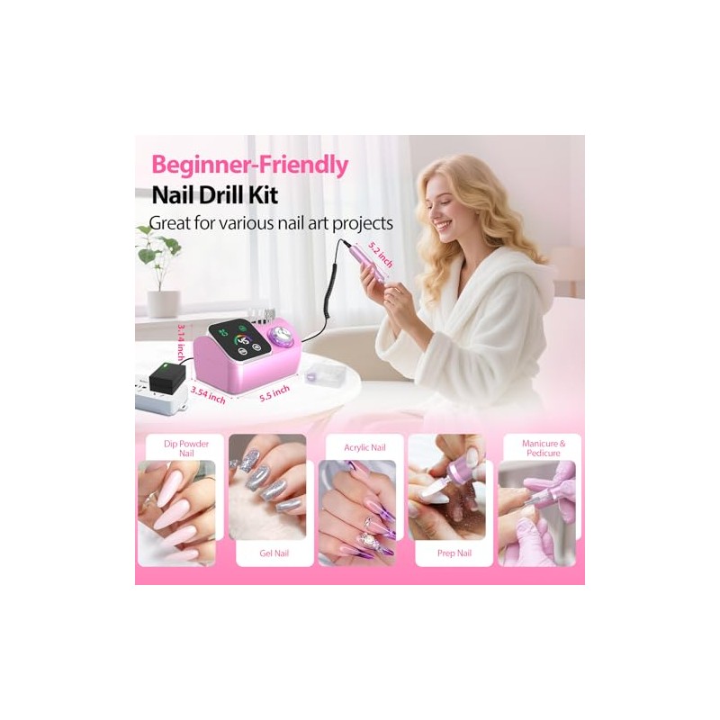 Professional Electric Nail Drill E-File Machine - 45,000 RPM Corded