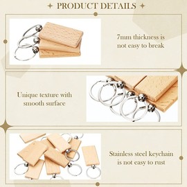 Povxlum 50 Pieces Blank Wooden Key Tag Key Engraving Blanks Unfinished Wood Keychain Key Ring Key Tags for DIY Crafts, Rectangle