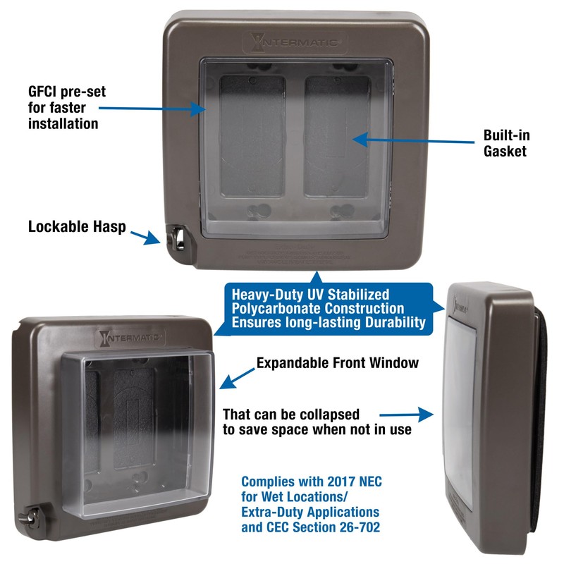 Intermatic WP7200BR Low-Profile Extra-Duty Weatherproof 2-Gang Cover, Bronze - Expandable