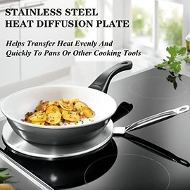 9.44inch Heat Diffuser Stainless Steel Induction Diffuser Plate for Gas/Electric/Stove, Induction Cooker Flame Guard Simmer Plate with Handle Household Supply(24cm)