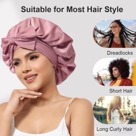 Satin Haarhaube für Damen, Doppelseitig Seidenhaube Zum Schlafen Schlafhaube Haare Schützen für die Nacht Bonnet mit elastischem Band (Rosa)
