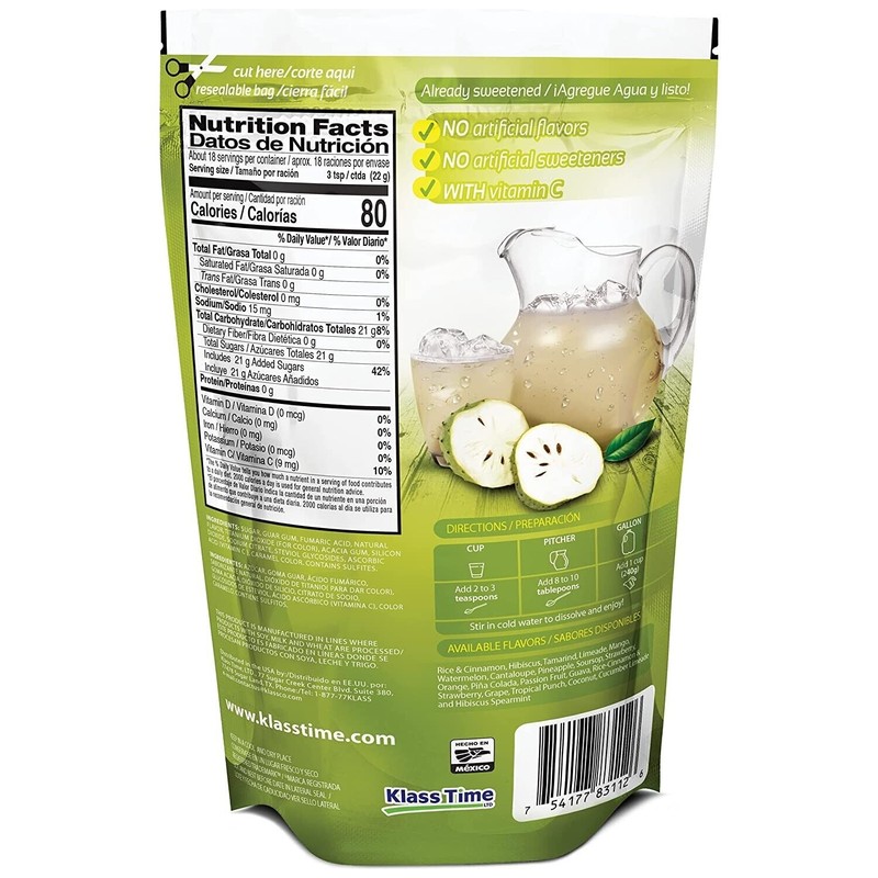 2 PACK KLASS SOURSOP (GUANABANA)0NO ARTIFICIAL FLAVORS DRINK MIX 14.1