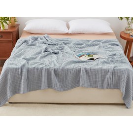 Love's cabin 6 Layer Cotton Muslin Blanket, 90"x90" Muslin Blanket Queen for Couch Bed, Bluish Grey Queen Size Muslin Blanket, Cotton Gauze Blanket for Adult, Lightweight and Breathable Blanket
