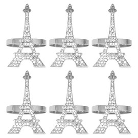 VOSAREA 6pcs Eiffel Tower Napkin Holders, Metal Rhinestone Napkin Ring Bling Crystal Napkin Holder Decorative Serviette Buckles for Wedding Table Decor Silver