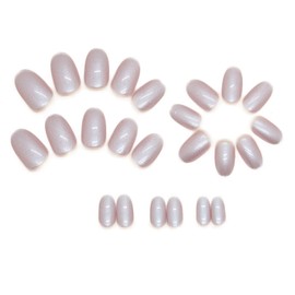 24pcs Short Oval False Nails, Aurora Stick on Nails Press on Nails Removable Glue-on Nails Full Cover Fake Nails Women Girls Nail Art Accessories