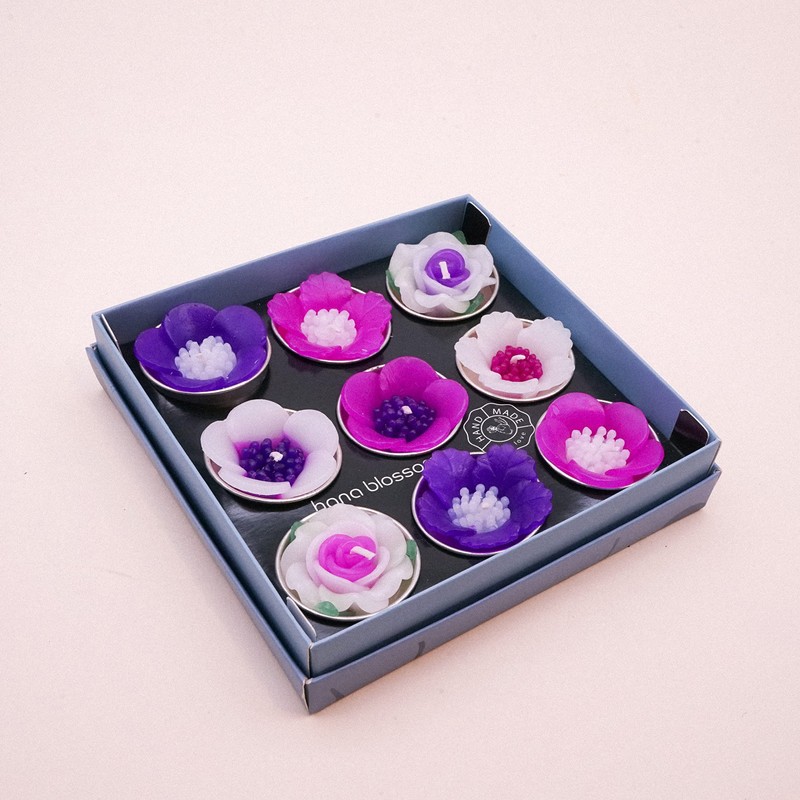 9 Assorted Big Pink Purple Flower Scented Tealights