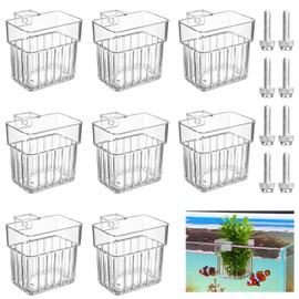 EupHHonycs 8PCS Clear Acrylic Aquarium Plant Holders with Adjustable Hooks - Top Hanging Fish Tank Cup Pots for Aquatic Plants, Aquaponic Cultivation & Aquascape Decoration (3.15x3.15x2.24 Inch)